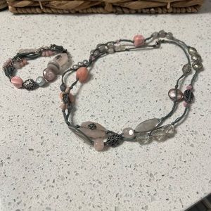 Silpada Pink Soapstone and Grey Cord Necklace and Bracelet Set